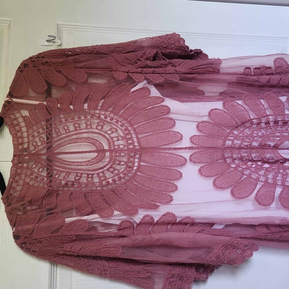 Rebellion Sheer Lace Kimono Cardigan / Beach Cover Up | Size M/L - Picture 10 of 12